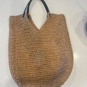 Banana Republic Tan Woven Tote with Black Handles